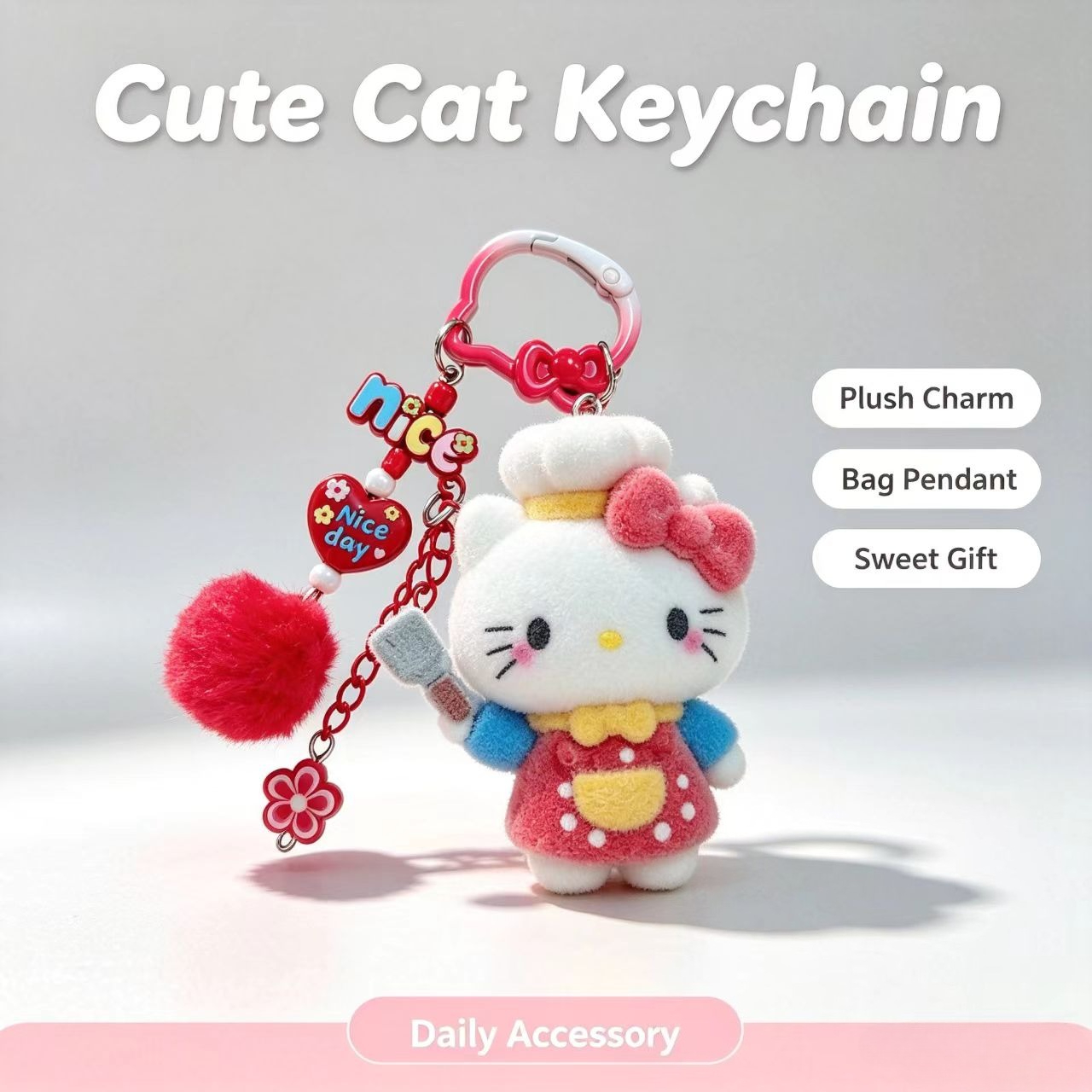 Women'S Key Accessories - Modischer Beflockter Katzen-Schlüsselanhänger Niedliche Koch-Figur Taschenaccessoire
