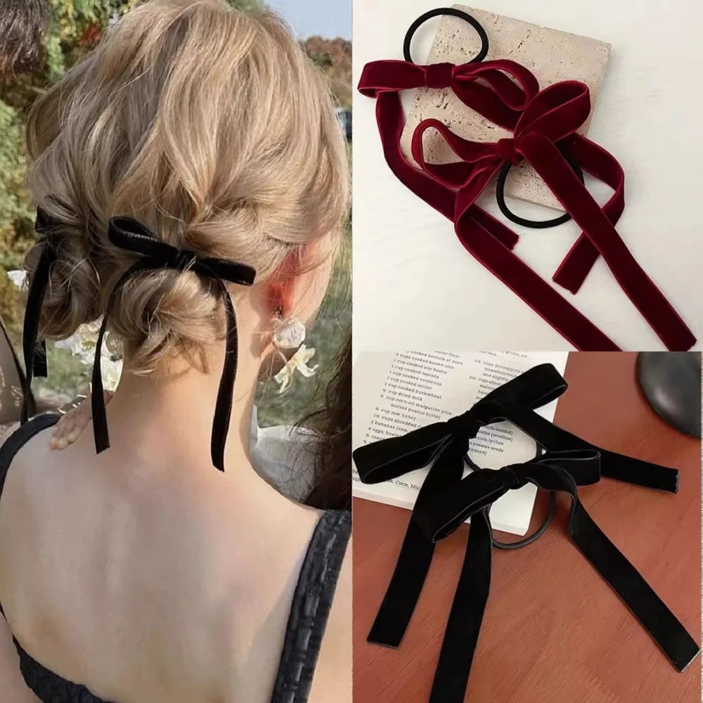 Hair Tie Velvet - 2 Stück Modische Schwarze Samt-Haarschleifen für
