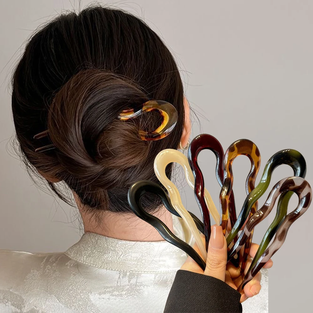 Hair Fork Stick - U-förmige Haargabel, modische Schildpatt-Acetat-Acryl-Haarnadel, geometrische Kopfbedeckung,