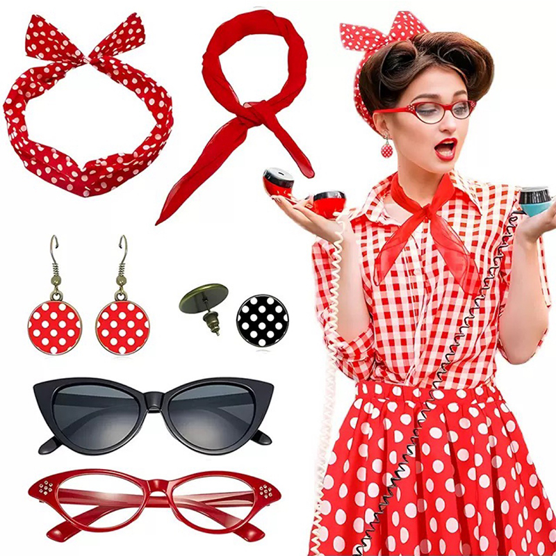 Women'S Accessories In The 1950S - 1950er Jahre Kostüm-Accessoires-Set für Damen: Schal,