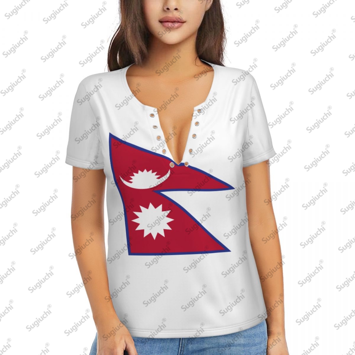 Women Accessories Nepal - 2025 nepalesische Flagge Sexy Tiefem V-ausschnitt