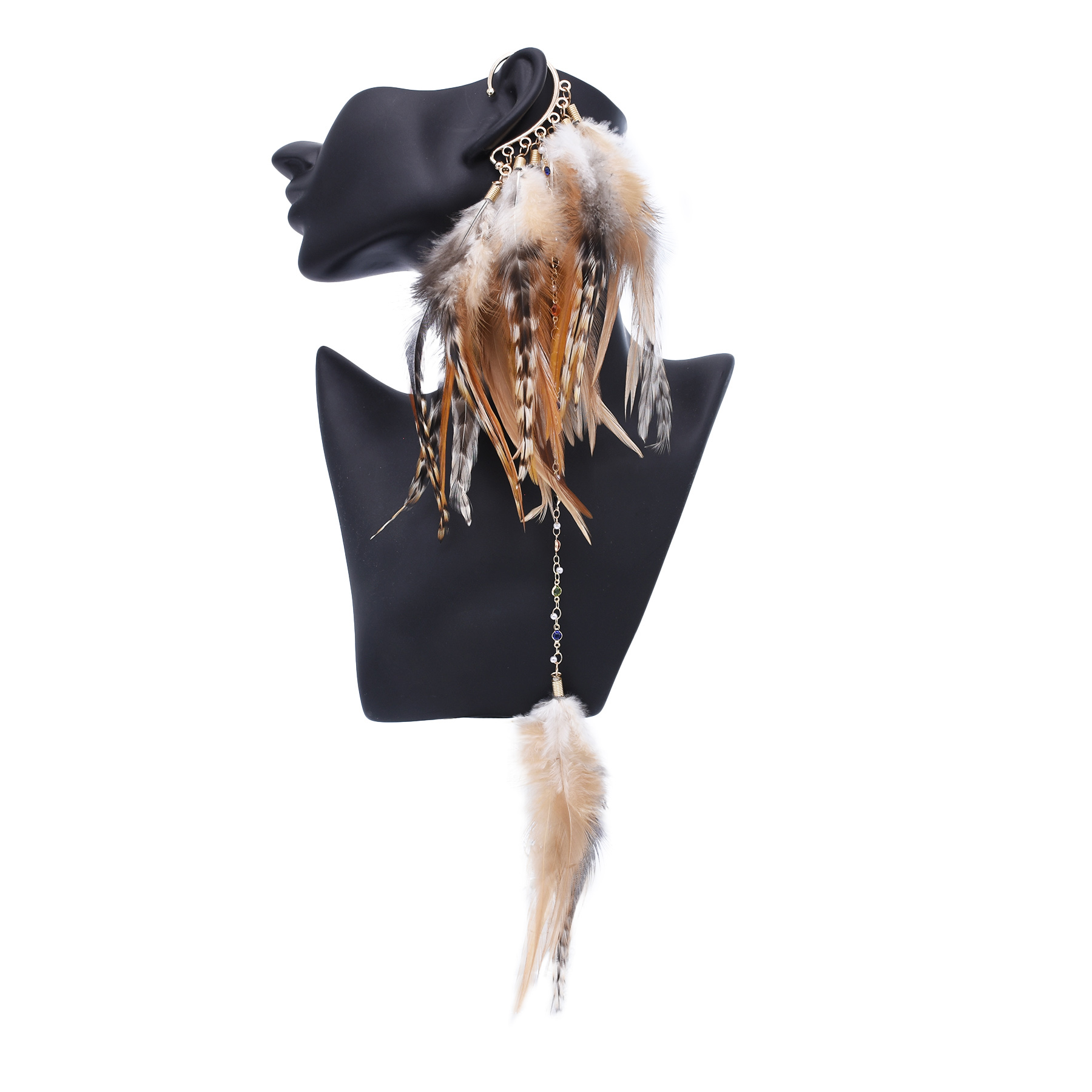 Women Accessories India - Böhmische Ethno-Stil Feder-Tropfen-Ohrringe, nicht durchbohrt, lange