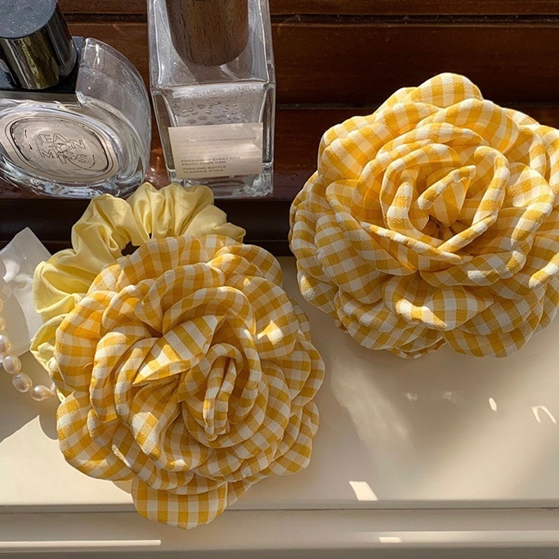 Women'S Yellow Accessories - Haarklammer für Damen, kariert, gelbe Rose,