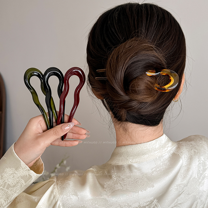 Hair Fork Stick - 2026 U-förmige Haargabel Modische Schildpatt-Acetat-Haarspange Geometrisches