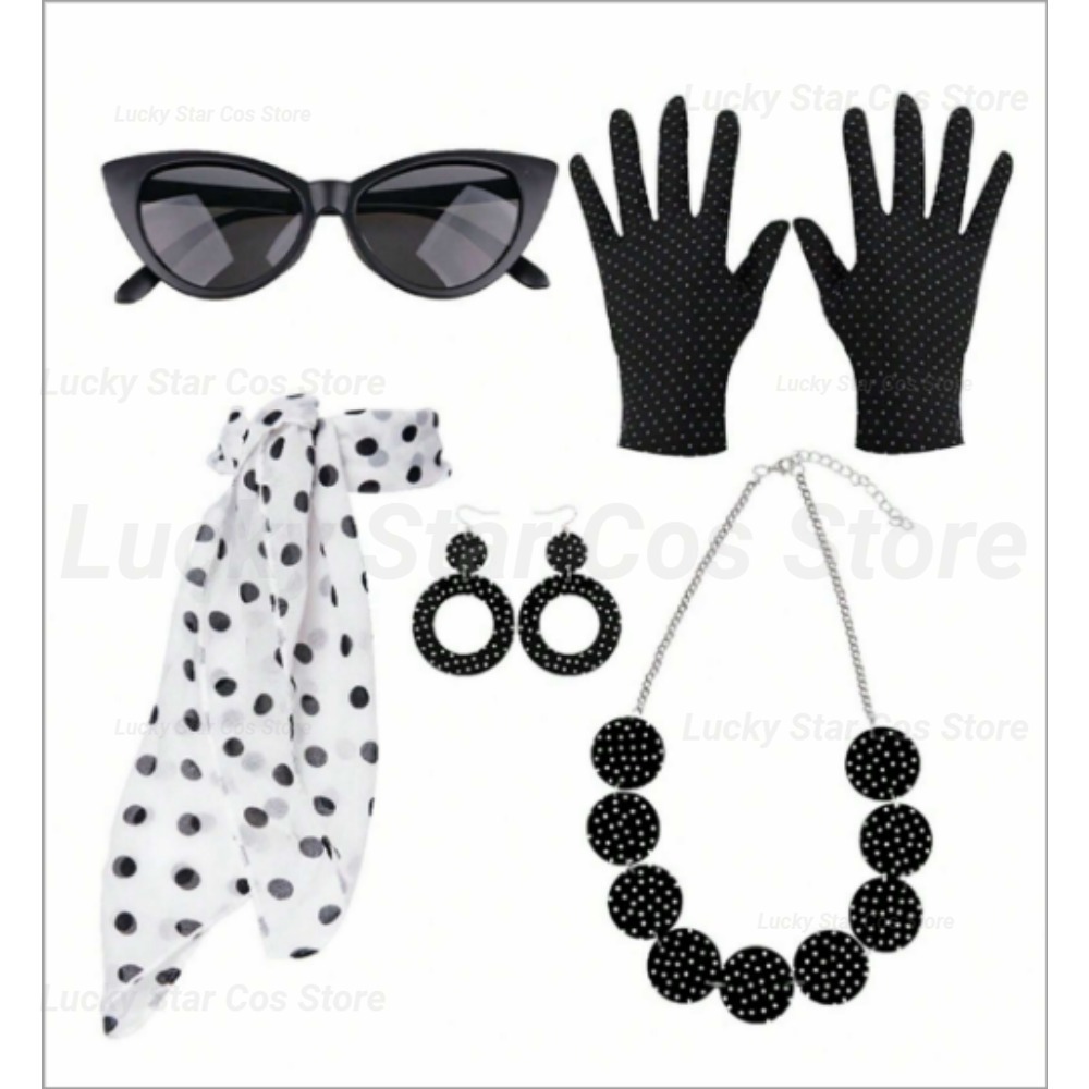 Women'S Accessories In The 1950S - 50er Jahre Retro-Kostüm-Accessoires Polka Dots Rot-Schwarz