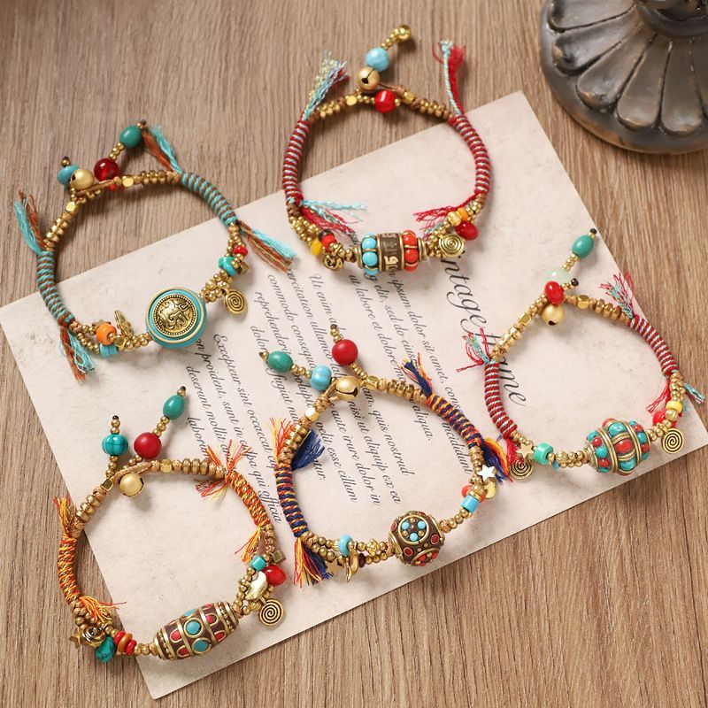 Women Accessories Nepal - Tibetisches Retro gewebtes Armband Nepal Kupferperle