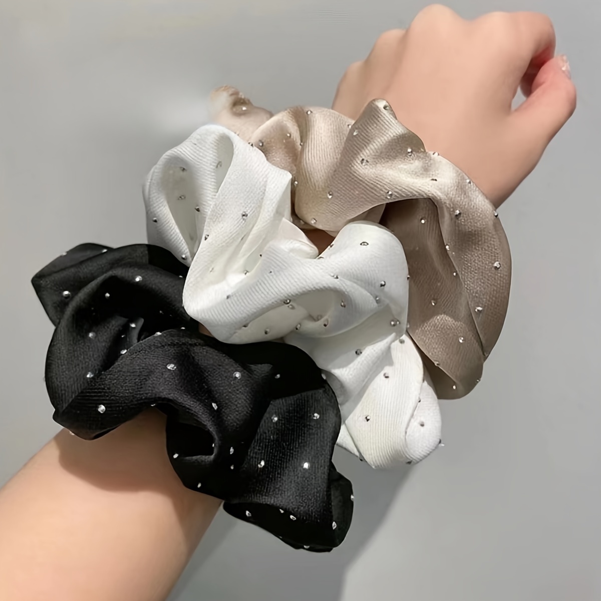 Hair Tie Velvet - 1/3 Stück Satin-Haargummis mit Strass-Dekor –