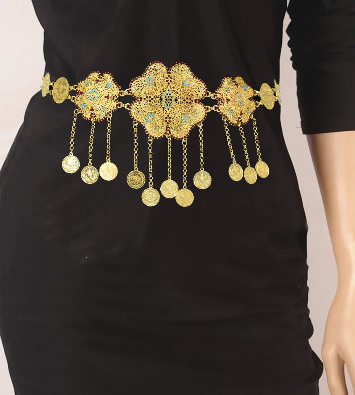 Women Accessories India - Aushöhlen Blume Münzen Kette Anhänger Gürtel