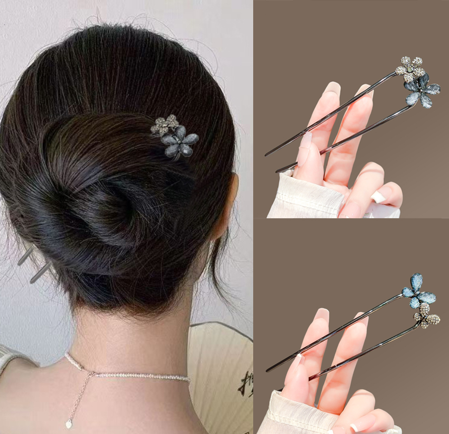 Hair Fork Stick - Vintage Haarspange mit Blumen- und Schmetterlingsmotiv