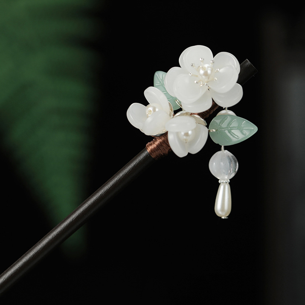 Hair Fork Stick - Retro Blume Haarnadel Mit Perle Sandelholz