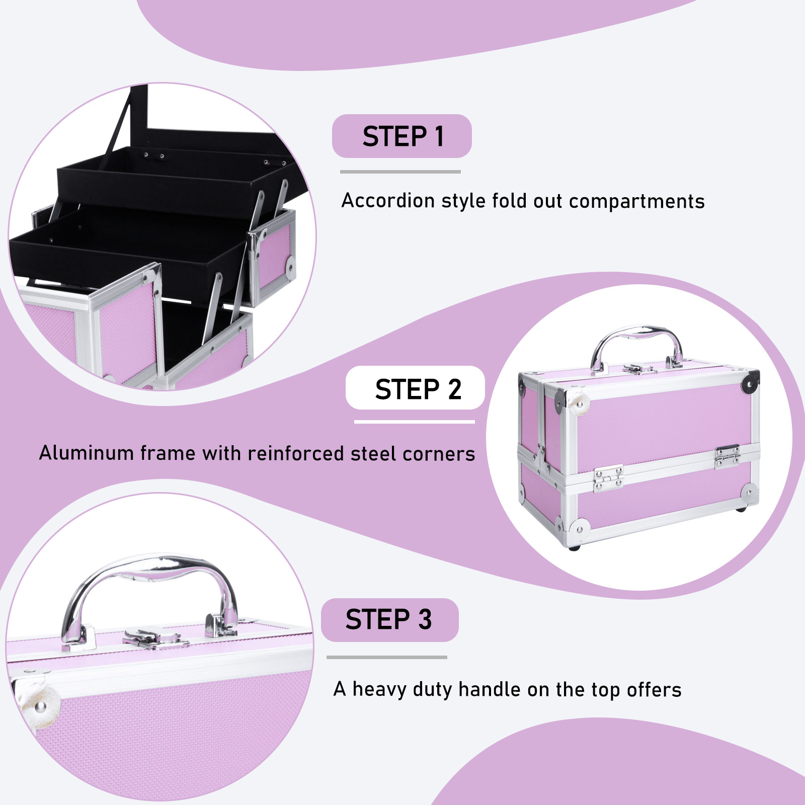 Rosa Aluminium-Kosmetikkoffer, – Women Accessories Pouch Bewertung und Preis
